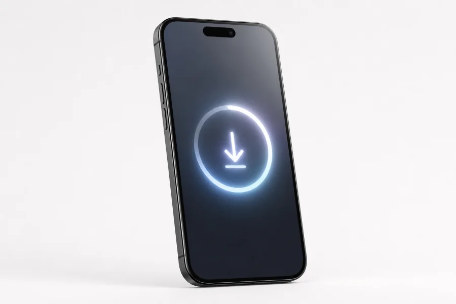 iPhone with soft download indicator on screen