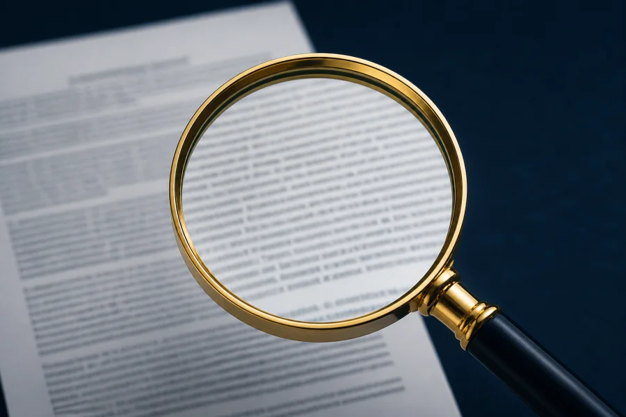 Magnifying glass over document fine print